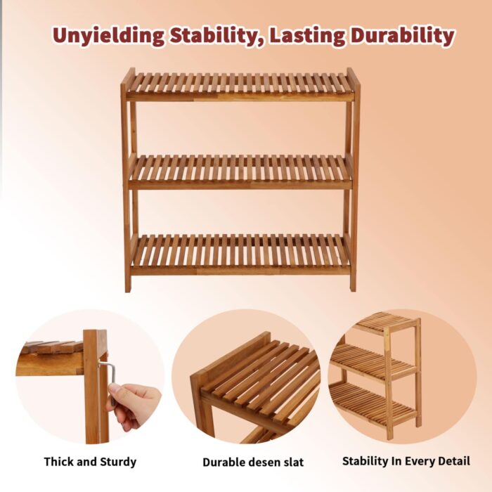 Tier Acacia Wood Shoe Rack Stackable Storage Shelf