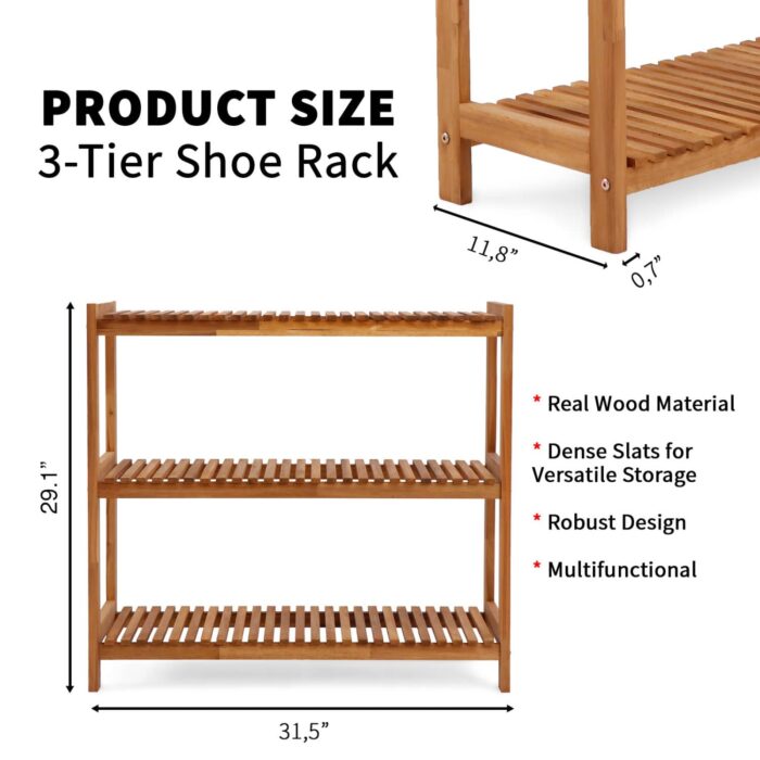 Tier Acacia Wood Shoe Rack Stackable Storage Shelf