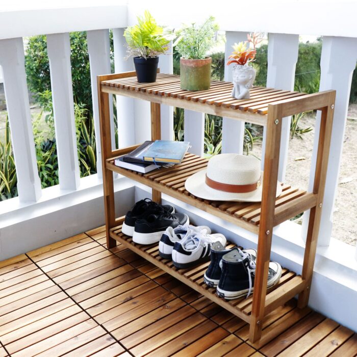 Tier Acacia Wood Shoe Rack Stackable Storage Shelf