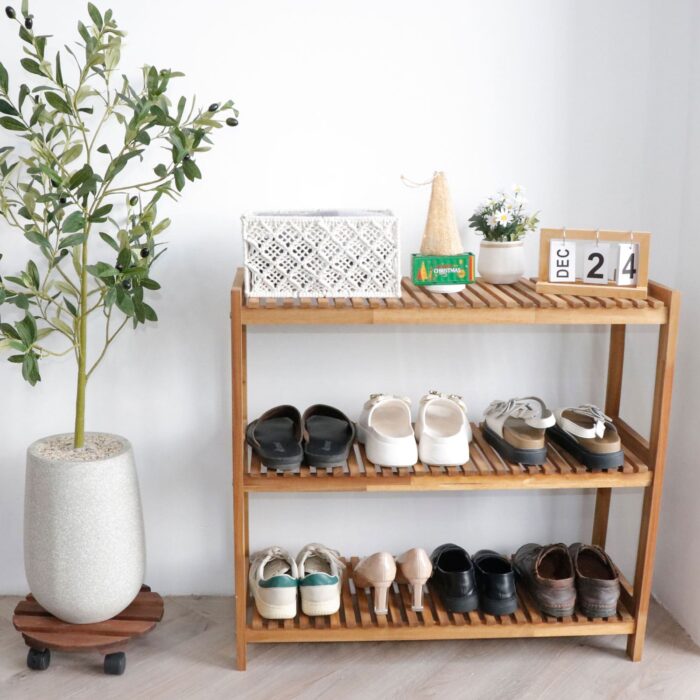 Tier Acacia Wood Shoe Rack Stackable Storage Shelf
