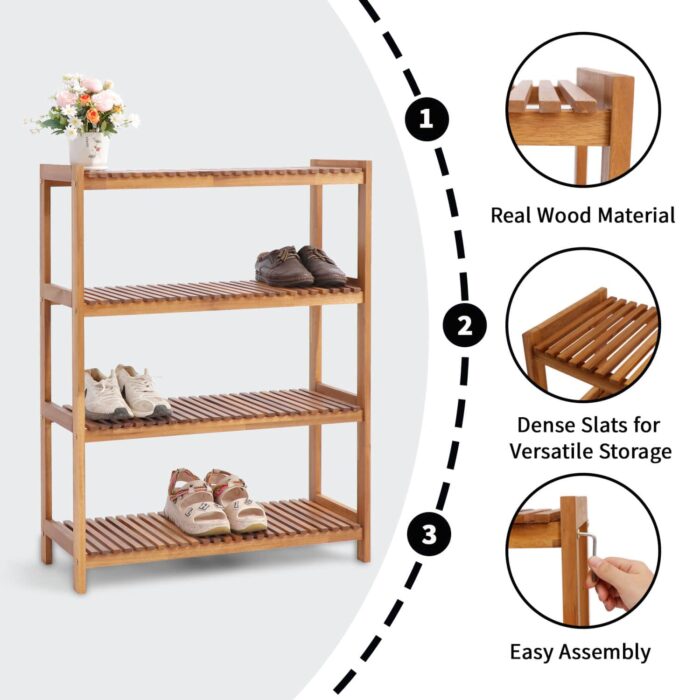 Tier Acacia Wood Shoe Rack Stackable Storage Shelf