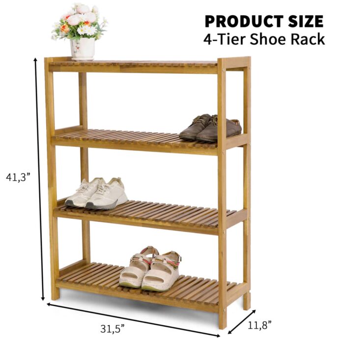 Tier Acacia Wood Shoe Rack Stackable Storage Shelf