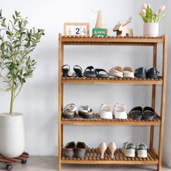 Tier Acacia Wood Shoe Rack Stackable Storage Shelf