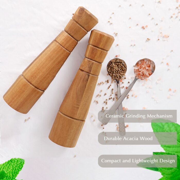 Wooden Salt and Pepper Grinder Set with Adjustable Coarseness