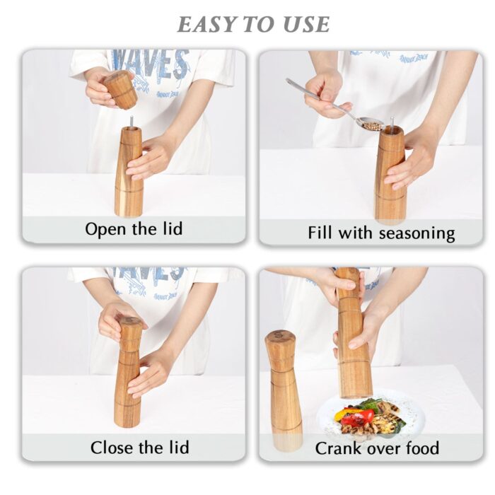 Wooden Salt and Pepper Grinder Set with Adjustable Coarseness