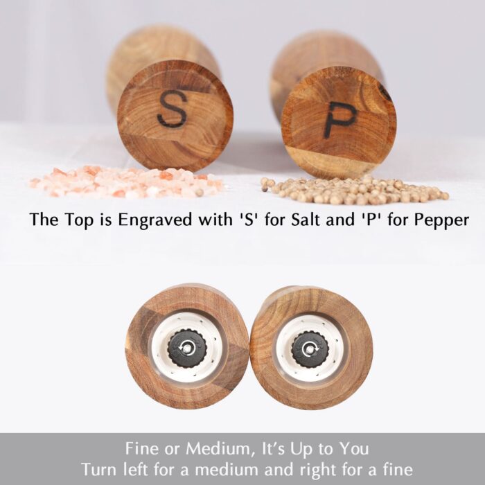 Wooden Salt and Pepper Grinder Set with Adjustable Coarseness