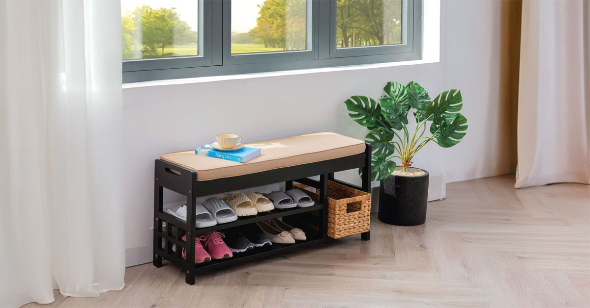 Wooden Shoe Bench for Entryway and Closet